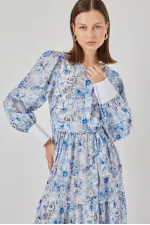 Robe longue ceinturée pour femme 2584 - Bleue