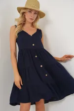 Women's Sleeveless Button-Down Short Dress 2571 - Navy Blue