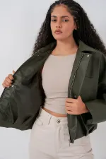 Kadın Oversize Deri Ceket 1055 - Haki