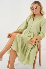 Women's Buttoned Short Sleeve Dress 2559 - E.Green