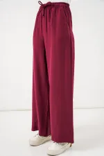 Kadın Yüksek Bel Geniş Paça Pantolon 30097 - Bordo