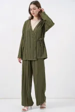 Kadın Örme Kimono Pantolon İkili Takım 30067 - Haki