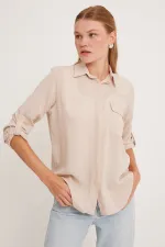 Women's Pocket Detailed Shirt 20234 - Cream
