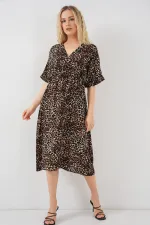 Women's Patterned Short Sleeve Dress 2569 - C. Brown
