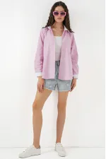 Kadın Çizgili Gömlek 20288 - Pembe