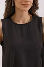 2444 Detailed Mini Linen Dress - Black