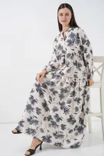 Kadın Lilyum Kumaş Uzun Tesettür Elbise 2593 - Gri