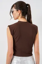 Women's Sleeveless Embellished Blouse 931 - Brown