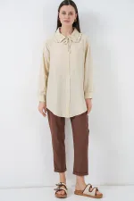 Fırfırlı Uzun Gömlek Tunik 5952 - Ekru