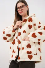 Kadın Kapüşonlu Peluş Ceket 5236 - Taba