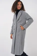 9113 Oversize Wide Cut Wool Long Cashmere Coat - Light Navy Blue