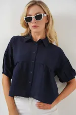 T-shirt court à manches courtes pour femme 20335 - Bleu marine