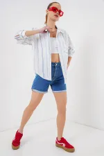 Chemise rayée oversize pour femme 20278 - Blanche