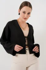 Kimono en lin noué sur le devant 960 - Noir