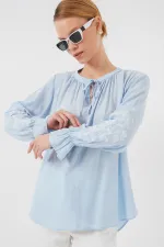 Kadın Nakışlı Örme Bluz 941 - Mavi