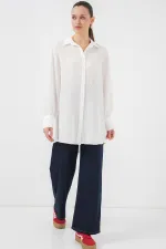 Kadın Çizgili Uzun Gömlek Tunik 5963 - Beyaz