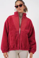 5194 Women's Plush Coat Jacket - Light Claret Red