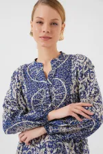 Robe hijab à motifs authentiques 2423 - Bleu marine 7