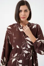 Robe longue hijab à motifs pour femme 2585 - F.KAHVE