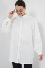 Çizgili Uzun Gömlek Tunik 5947 - Beyaz