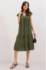 2398 V-Neck Flounce Dress - Khaki