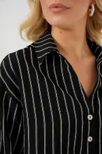 Women's Striped Oversize Short Shirt 20326 - Black
