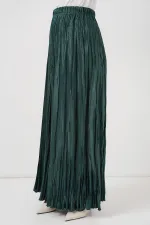 Jupe longue froissée brillante pour femme 8034 - Vert émeraude