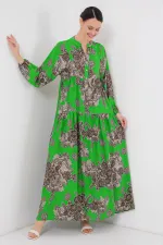 Robe hijab à motifs authentiques 2423 - Noir - Vert