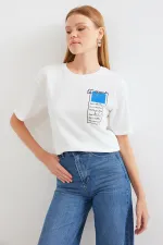 911 Printed Knitted Basic T-Shirt - Blue