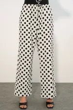 Women's Wide Leg Polka Dot Trousers 30116 - White