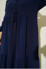 1627 Lace-Up Hijab Dress - Dark Navy Blue 1627 Lace-Up Hijab Dress - Dark Navy Blue