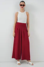 Women's Wide Leg Pleated Trousers 6718 - Red