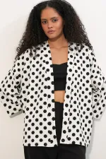 Women's Knitted Polka Dot Kimono 5996 - White