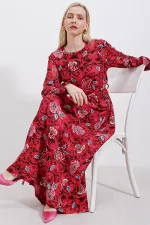 Robe hijab tricotée 1525 - Rouge foncé