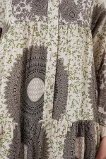 2423 Authentic Patterned Hijab Dress - F.KAHVE