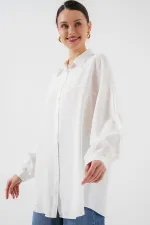 Kadın Uzun Oversize Gömlek 5965 - Beyaz
