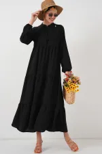 1627 Lace-Up Hijab Dress - Black