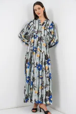 Women's Patterned Long Hijab Dress 2585 - Dark Gray