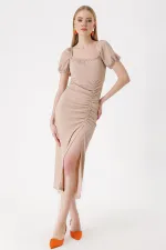 2396 Slit Summer Knit Dress - Biscuit