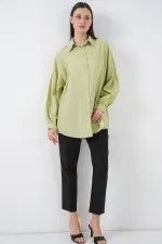 Kadın Uzun Oversize Gömlek 5965 - E.Yeşil