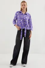 20243 Tied Front Patterned Shirt - Lilac