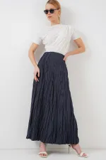 Jupe longue froissée pour femme 8042 - Bleu marine