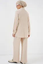 Kadın Örme Tesettür Alt Üst Takım 6711 - Krem