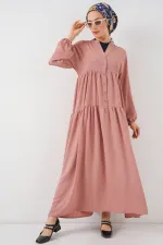 2527 Women's Long Hijab Dress - Salmon