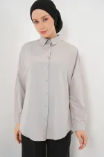 103901 Oversize Basic Hijab Shirt - Light Gray