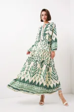 2423 Authentic Patterned Hijab Dress - Light Green