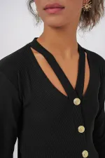 Gilet basique en maille boutonnée 924 - Noir