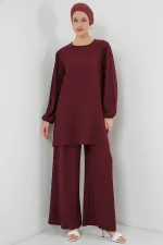 Ensemble tunique et pantalon pour femme 6663 - Rouge bordeaux