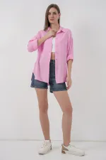 Kadın Oversize Viskon Gömlek 3785 - Pembe