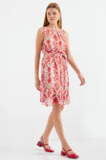 Robe en mousseline à manches zéro et à motifs 2501 - Rouge